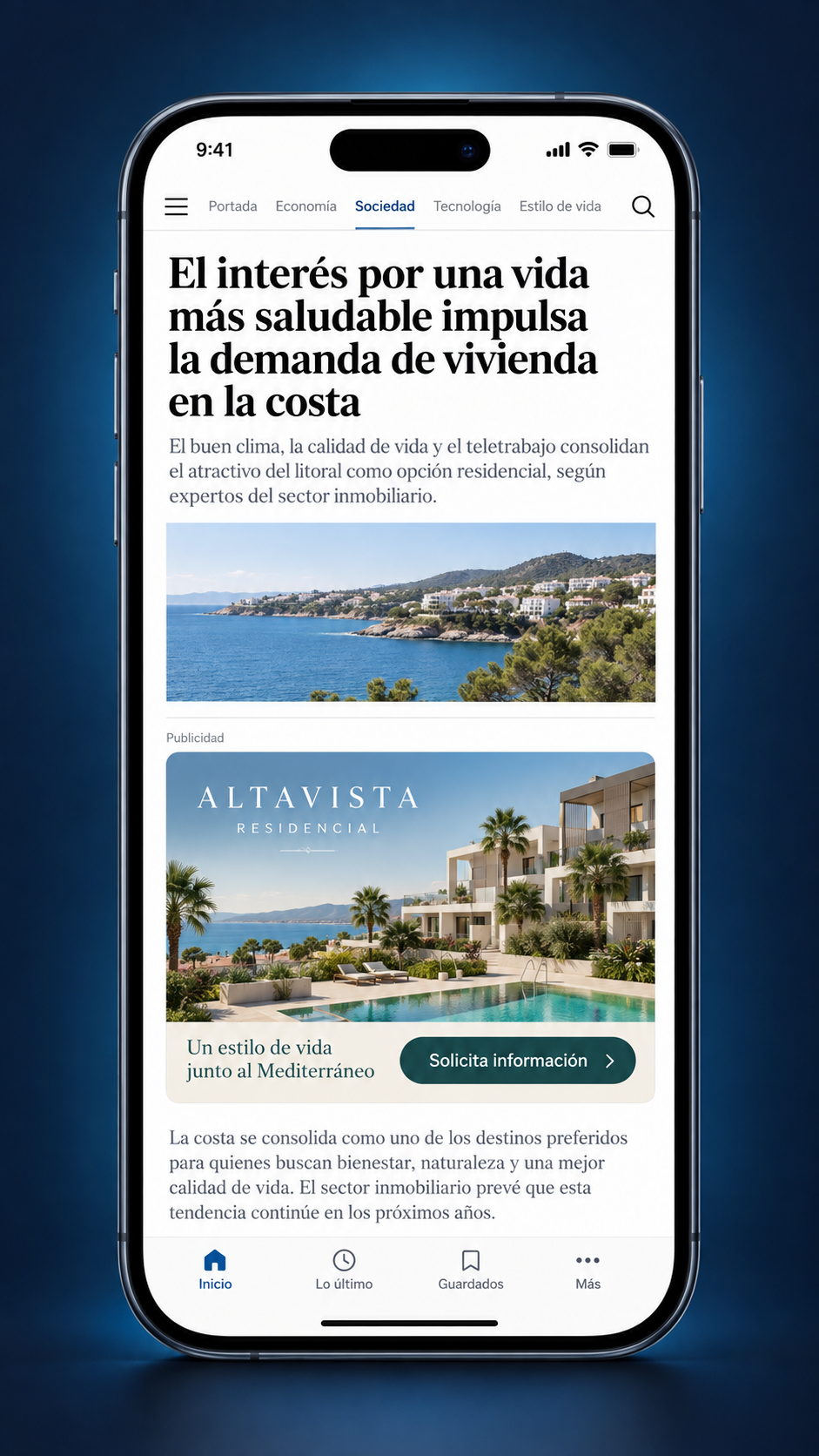 Anuncio móvil de Altavista Residencial integrado en un medio digital